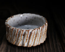 Load image into Gallery viewer, "Foggy Bog" Handmade Kurinuki Carved Grooves Stoneware Tea Bowl