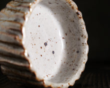 Load image into Gallery viewer, "Foggy Bog" Handmade Kurinuki Carved Grooves Stoneware Tea Bowl