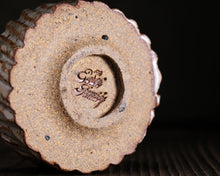 Load image into Gallery viewer, "Foggy Bog" Handmade Kurinuki Carved Grooves Stoneware Tea Bowl