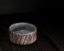 Load image into Gallery viewer, "Foggy Bog" Handmade Kurinuki Carved Grooves Stoneware Tea Bowl
