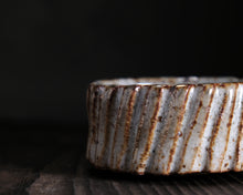 Load image into Gallery viewer, "Foggy Bog" Handmade Kurinuki Carved Grooves Stoneware Tea Bowl