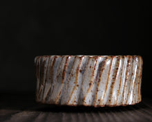 Load image into Gallery viewer, "Foggy Bog" Handmade Kurinuki Carved Grooves Stoneware Tea Bowl