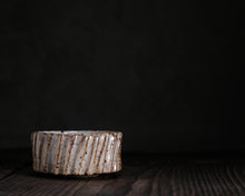 Load image into Gallery viewer, "Foggy Bog" Handmade Kurinuki Carved Grooves Stoneware Tea Bowl