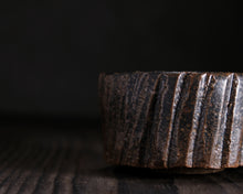 Load image into Gallery viewer, "The Old Oak Tree" Handmade Kurinuki Carved Grooves Stoneware Tea Bowl