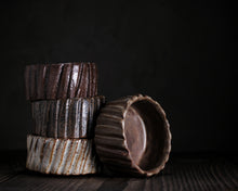 Load image into Gallery viewer, "Foggy Bog" Handmade Kurinuki Carved Grooves Stoneware Tea Bowl