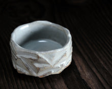 Load image into Gallery viewer, "Evening Aglow" Handmade Kurinuki Faceted Stoneware Tea Bowl