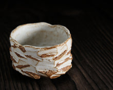 Load image into Gallery viewer, "Sunday's Snowdrift" Handmade Kurinuki Faceted Stoneware Tea Bowl