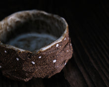 Load image into Gallery viewer, &quot;Balanced Rock&quot; Handmade Kurinuki Faceted Stoneware Tea Bowl w/ Inclusions &amp; Yin Yang Foot
